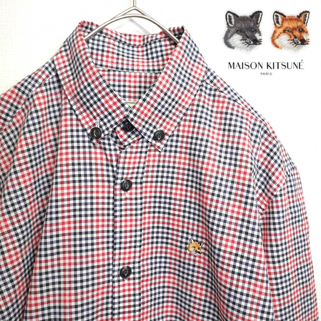 MAISON KITSUNE'(メゾンキツネ)の【美品】メゾンキツネ フォックスヘッドパッチ 長袖 BDシャツ チェック M メンズのトップス(シャツ)の商品写真