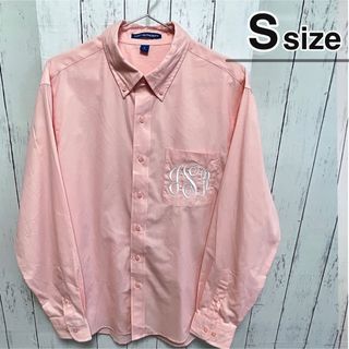 シャツ(shirts)のUSA古着　ワークシャツ　ドレスシャツ　S　ピンク　ロゴ　ボタンダウン　長袖(シャツ)