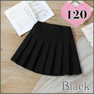 新品　スカート　ミニスカ　プリーツ　120　キッズ　子供　韓国　ブラック　黒(スカート)