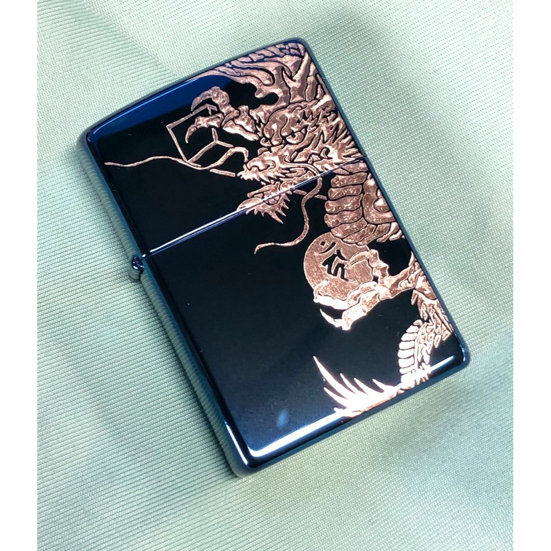 ZIPPO(ジッポー)のジッポブルーサファイアPVD 昇り龍・名前・梵字　彫刻zippo 倶利伽羅竜王 メンズのファッション小物(タバコグッズ)の商品写真