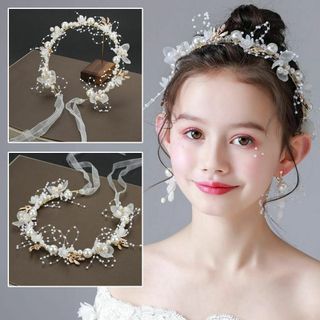 新品　髪飾り　ヘッドドレス　子供　キッズ　発表会　パール　リボン　ヘアアクセサリ(その他)