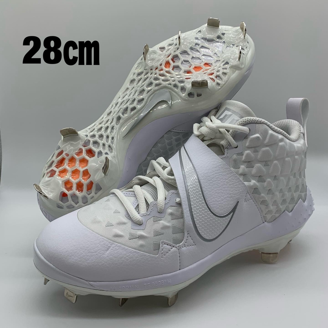 NIKE - NIKE 野球 スパイク ホワイト 白 28㎝ ミドルカット 金具 NIKE - NIKE 野球 スパイク ホワイト 白 28㎝ ミドルカット 金具