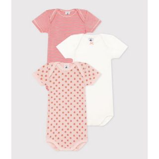 プチバトー(PETIT BATEAU)のyukonomi様専用　24m 半袖ボディ3枚組　ピンクバラ・ミラレ(肌着/下着)