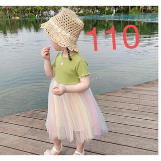 KWEA082キッズ ベビー服 レースワンピース 夏 プリンセス チュール 虹色(ワンピース)