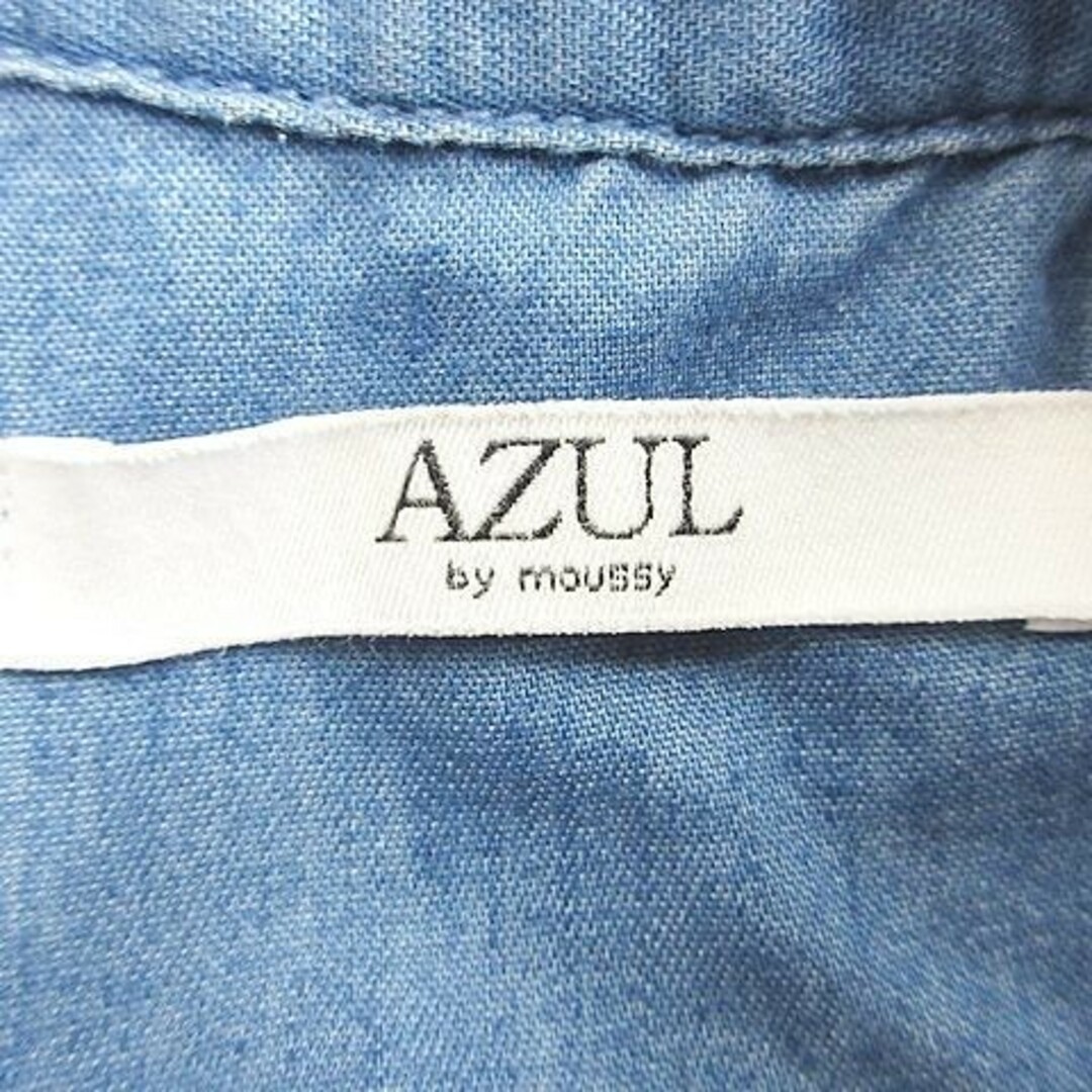 AZUL by moussy(アズールバイマウジー)のアズールバイマウジー ワンピース シャツワンピース 膝丈 五分袖 青 ブルー M レディースのワンピース(ひざ丈ワンピース)の商品写真