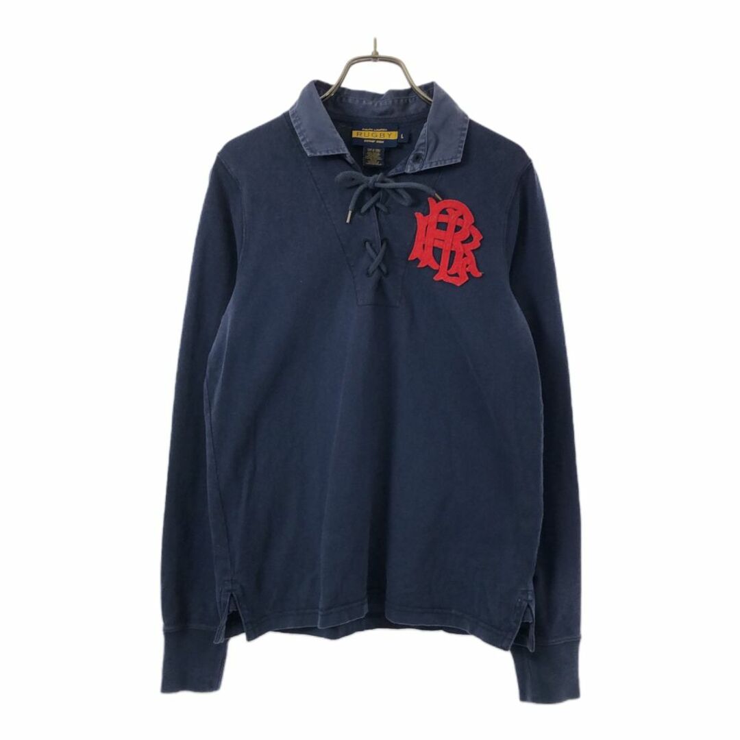 Ralph Lauren(ラルフローレン)のラルフローレンラグビー 長袖 ポロシャツ L ネイビー RALPH LAUREN RUGBY レディース 古着 【240326】 レディースのトップス(ポロシャツ)の商品写真