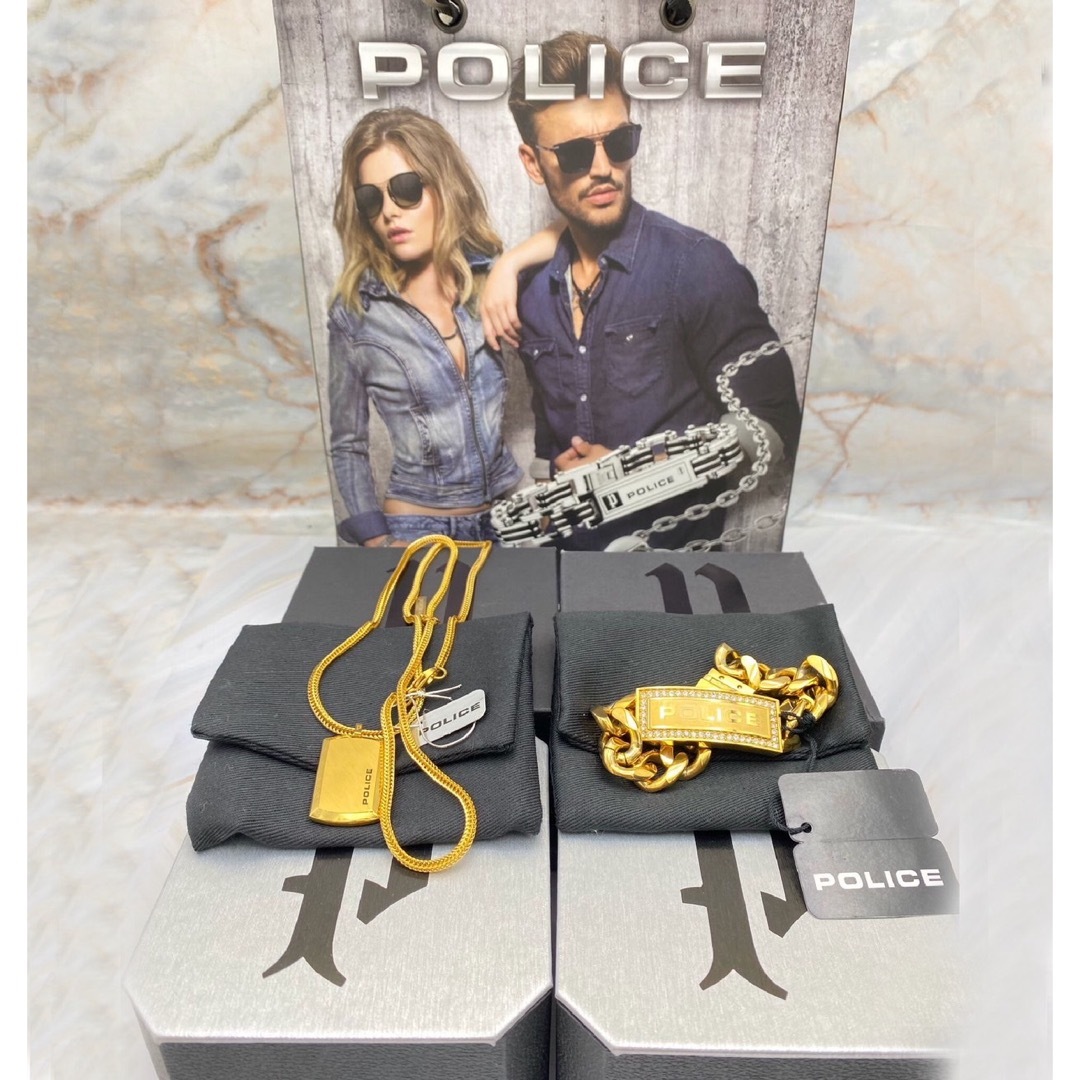 POLICE(ポリス)のPOLICE ポリス　ネックレス　ブレスレット　ステンレス　ゴールド　セット メンズのアクセサリー(ネックレス)の商品写真