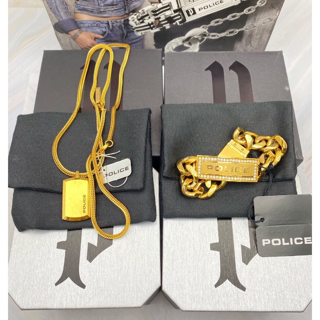 POLICE(ポリス)のPOLICE ポリス　ネックレス　ブレスレット　ステンレス　ゴールド　セット メンズのアクセサリー(ネックレス)の商品写真