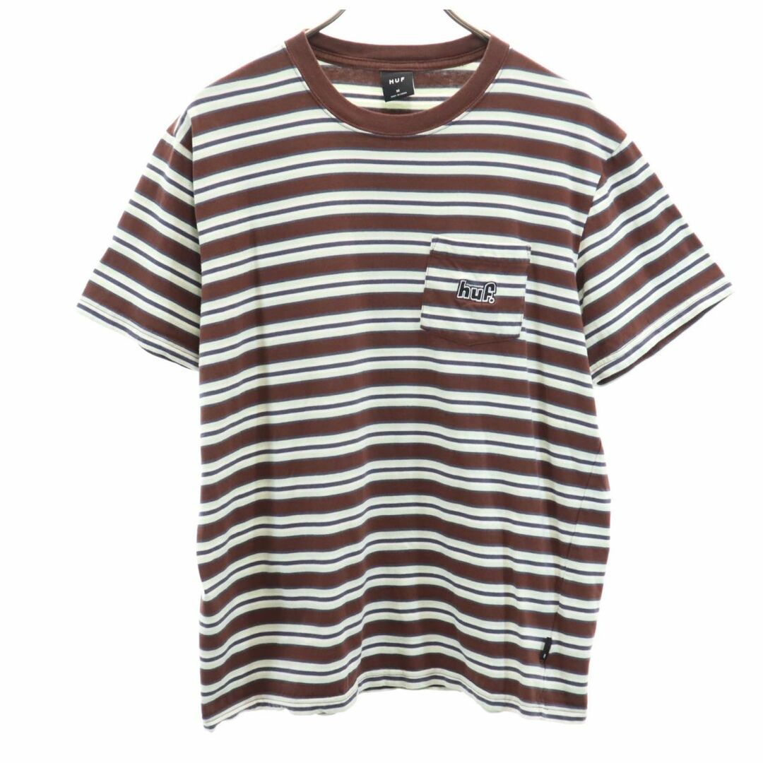 HUF(ハフ)のハフ ボーダー柄 半袖 Tシャツ M ブラウン系 HUF メンズ 古着 【240326】 メンズのトップス(Tシャツ/カットソー(半袖/袖なし))の商品写真