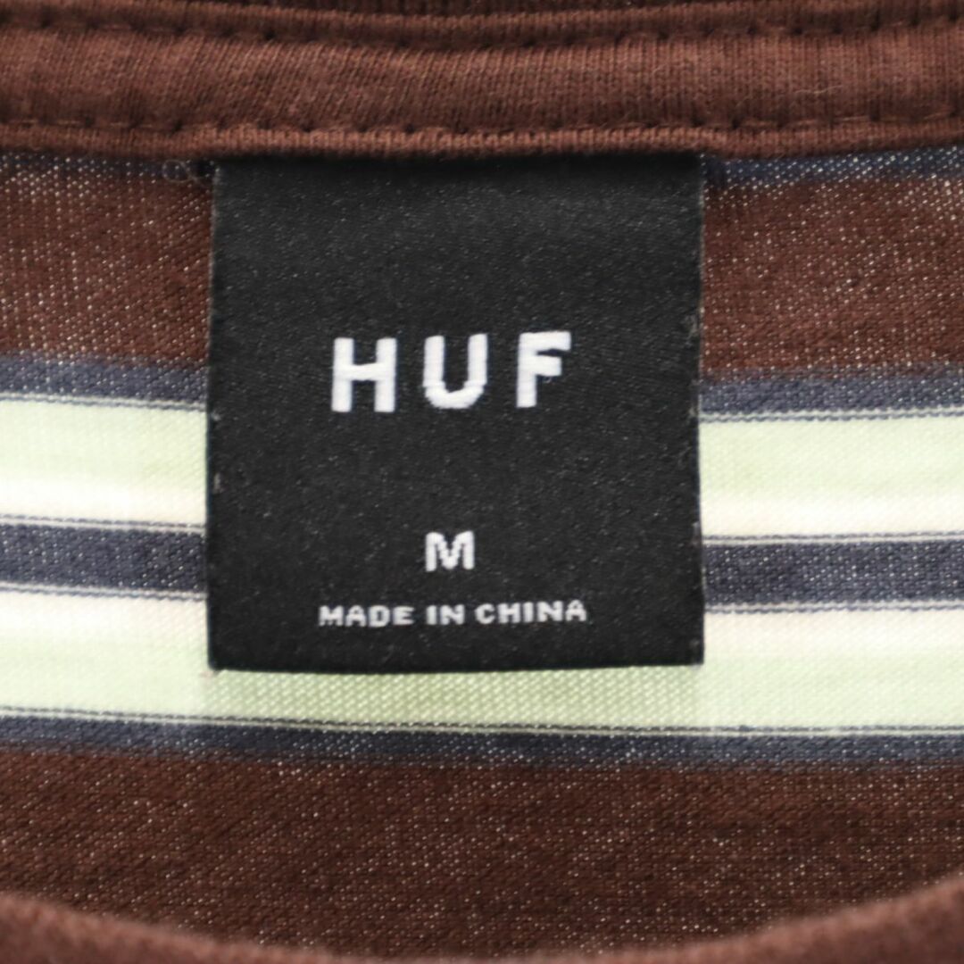 HUF(ハフ)のハフ ボーダー柄 半袖 Tシャツ M ブラウン系 HUF メンズ 古着 【240326】 メンズのトップス(Tシャツ/カットソー(半袖/袖なし))の商品写真