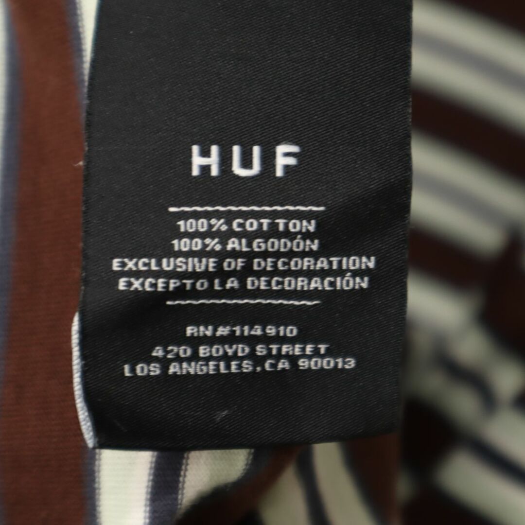 HUF(ハフ)のハフ ボーダー柄 半袖 Tシャツ M ブラウン系 HUF メンズ 古着 【240326】 メンズのトップス(Tシャツ/カットソー(半袖/袖なし))の商品写真