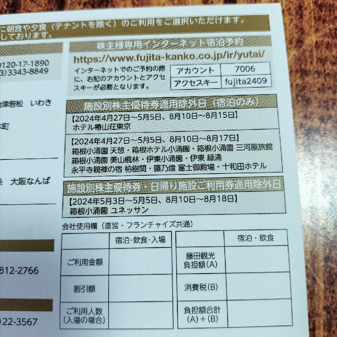 藤田観光 株主優待 日帰り施設 ご利用券 2枚 株主優待券 4枚  ユネッサン チケットの施設利用券(その他)の商品写真