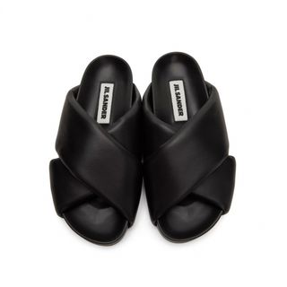 ジルサンダー(Jil Sander)の美品 JIL SANDER ブラック オーバーサイズ スライド サンダル(サンダル)