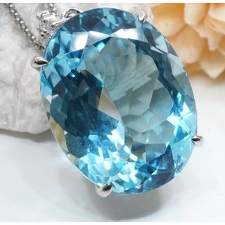 天然 ブルートパーズ 37.79ct  ダイヤモンド ネックレス プラチナ(ネックレス)