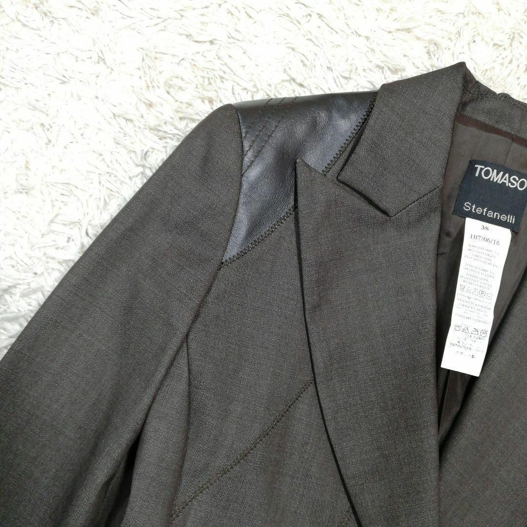 トマソステファネリ　イタリア製　テーラードジャケット　レザー切替　レディース　S レディースのジャケット/アウター(テーラードジャケット)の商品写真