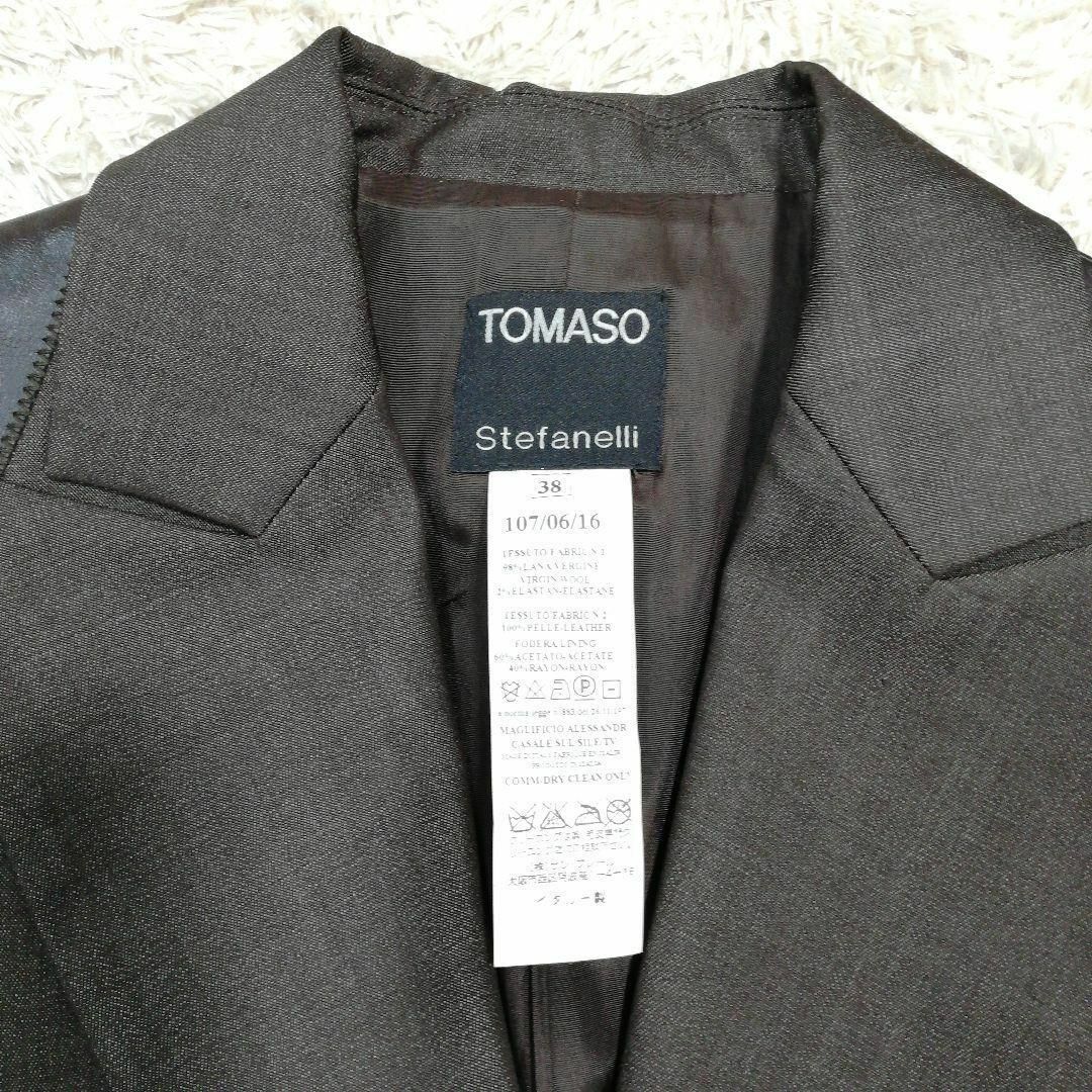 トマソステファネリ　イタリア製　テーラードジャケット　レザー切替　レディース　S レディースのジャケット/アウター(テーラードジャケット)の商品写真