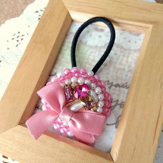 【H-420】ビーズ刺繍ヘアゴム(ヘアアクセサリー)