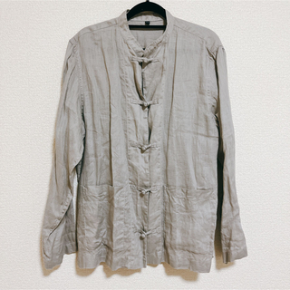 MUJI (無印良品) - 無印良品　チャイナシャツ　フレンチリネン洗いざらし結び釦シャツ