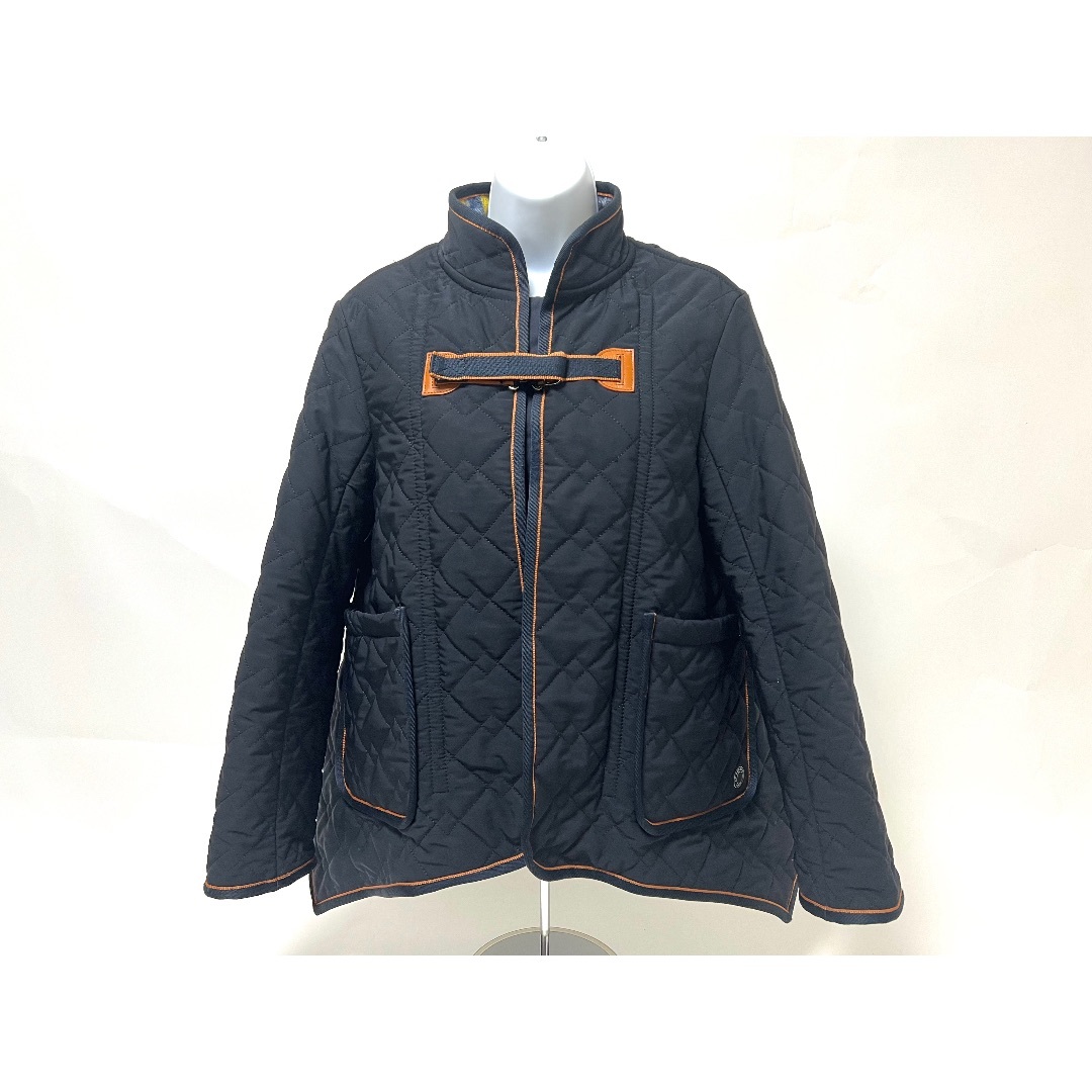HERMES - HERMES エルメス レディース キルティング ジャケット コート ネイビー イエローチェック ポリエステル サイズ：34