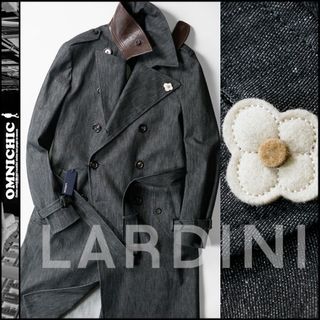 ラルディーニ(LARDINI)のデザインの極■傑作新品LARDINIレザー×デニムラルディーニトレンチコート52(トレンチコート)