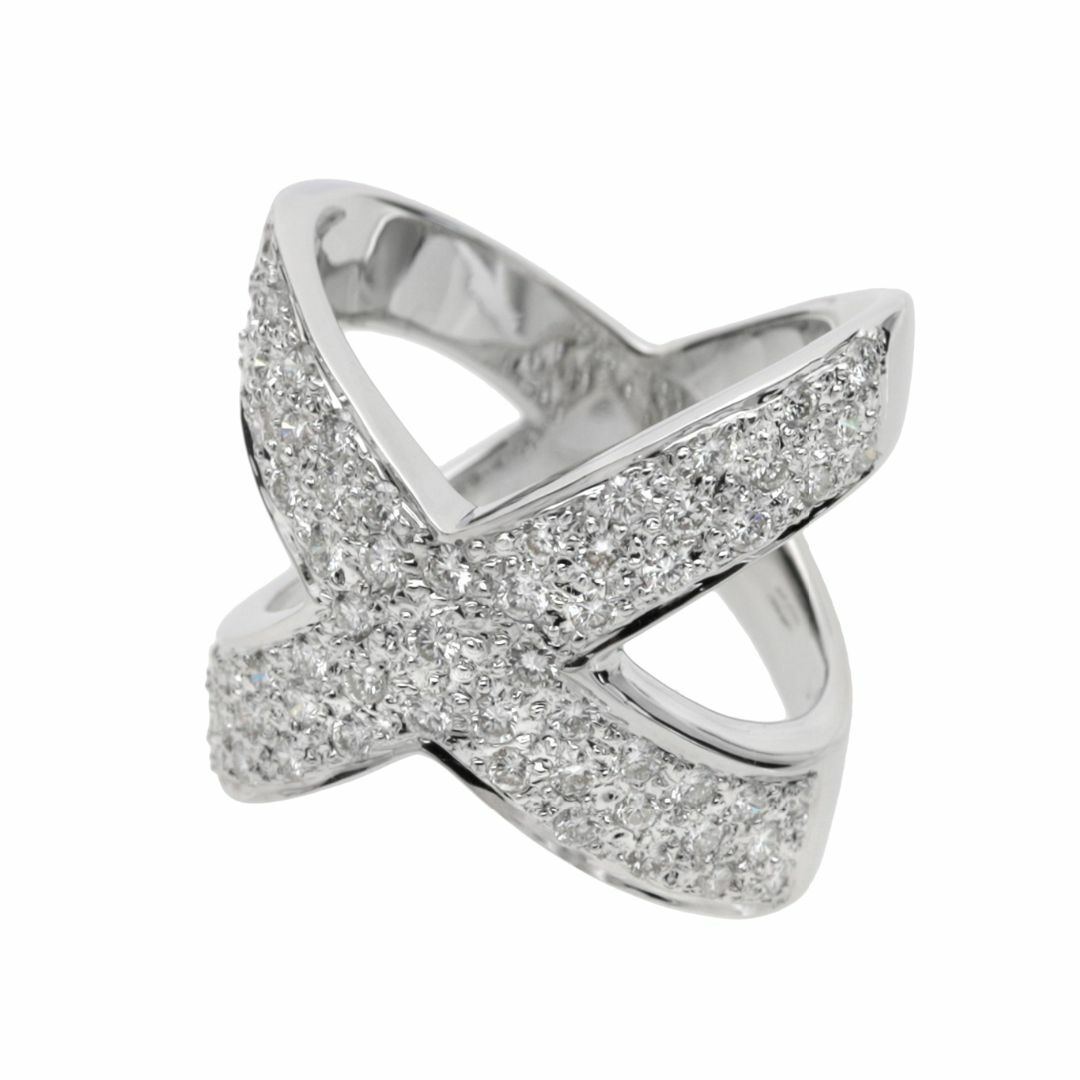 大胆なクロスデザインがおしゃれなダイヤモンドリング K18WG 14号 レディースのアクセサリー(リング(指輪))の商品写真