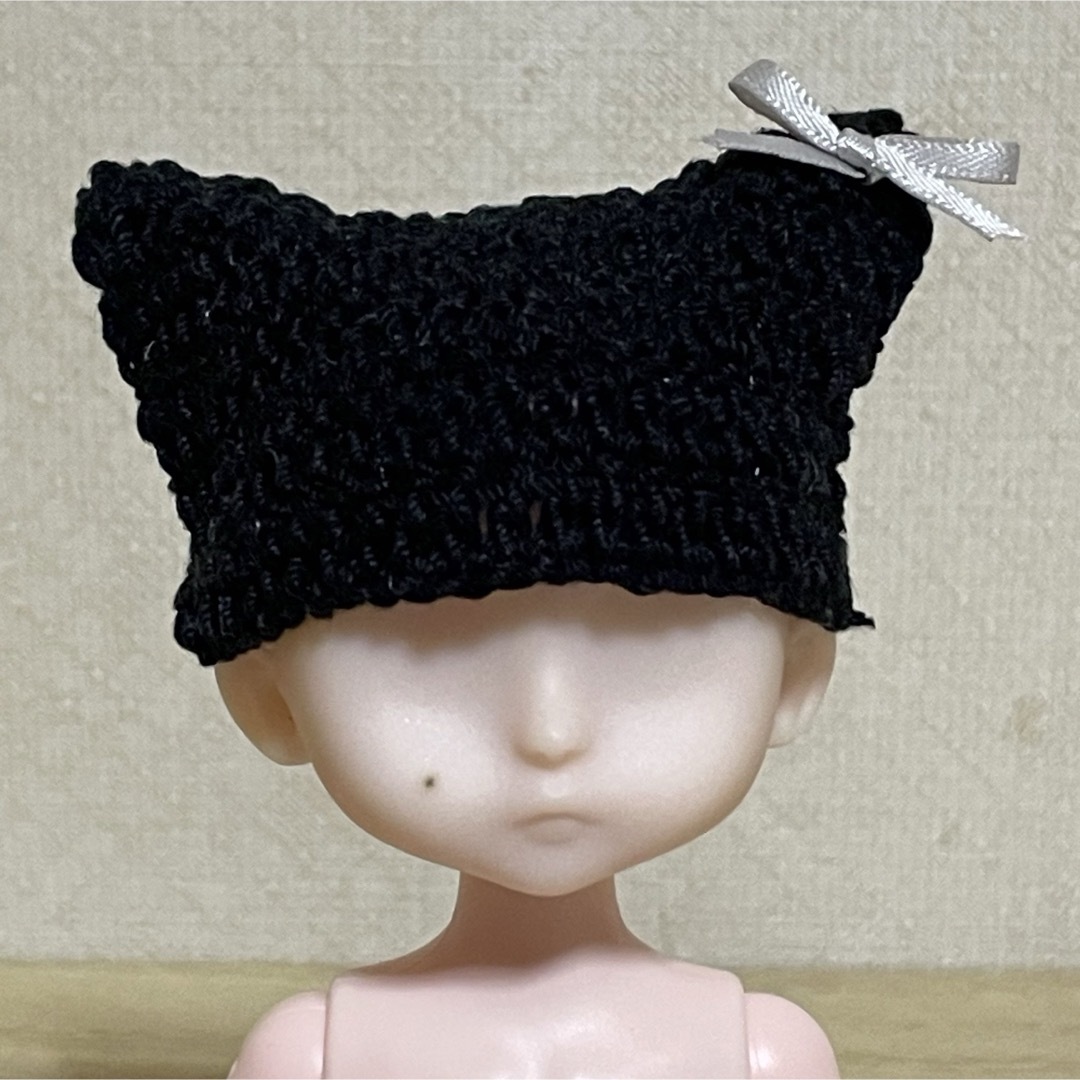 ぬい・ドール用 猫耳ニット帽 ブラック ハンドメイドのぬいぐるみ/人形(ぬいぐるみ)の商品写真