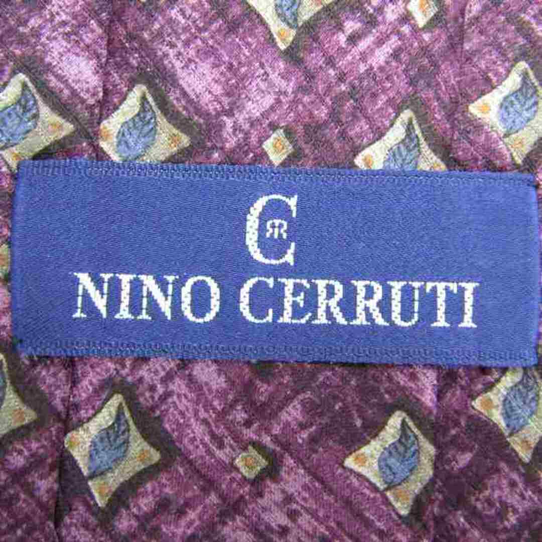 ニノセルッティ ブランドネクタイ リーフ柄 チェック柄 格子柄 シルク メンズ パープル Nino Cerruti メンズのファッション小物(ネクタイ)の商品写真