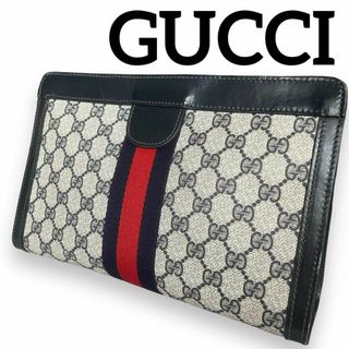 グッチ(Gucci)の美品　GUCCI　クラッチバッグ　シェリーライン　GGスプリーム　ブラックグレー(クラッチバッグ)