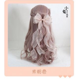 ライトピンク　ヘアアクセサリー リボン へアクリップ　バレッ タロングリボン(バレッタ/ヘアクリップ)