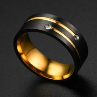 【SALE】リング メンズ ステンレス ブラック ゴールド 黒 指輪 20号(リング(指輪))