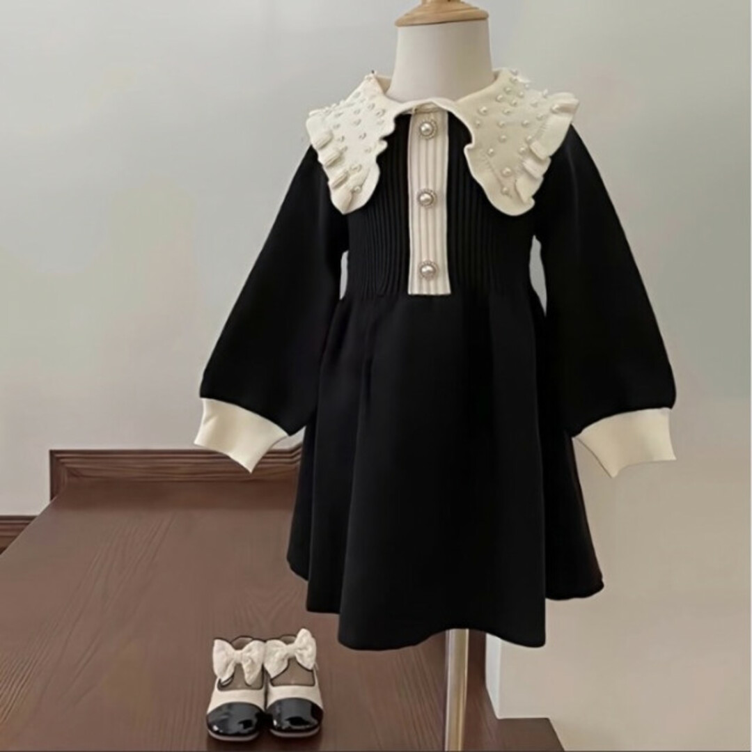 キッズ 120 ビッグカラー パールドット ワンピース フォーマル 綺麗 子供服 キッズ/ベビー/マタニティのキッズ服女の子用(90cm~)(ワンピース)の商品写真