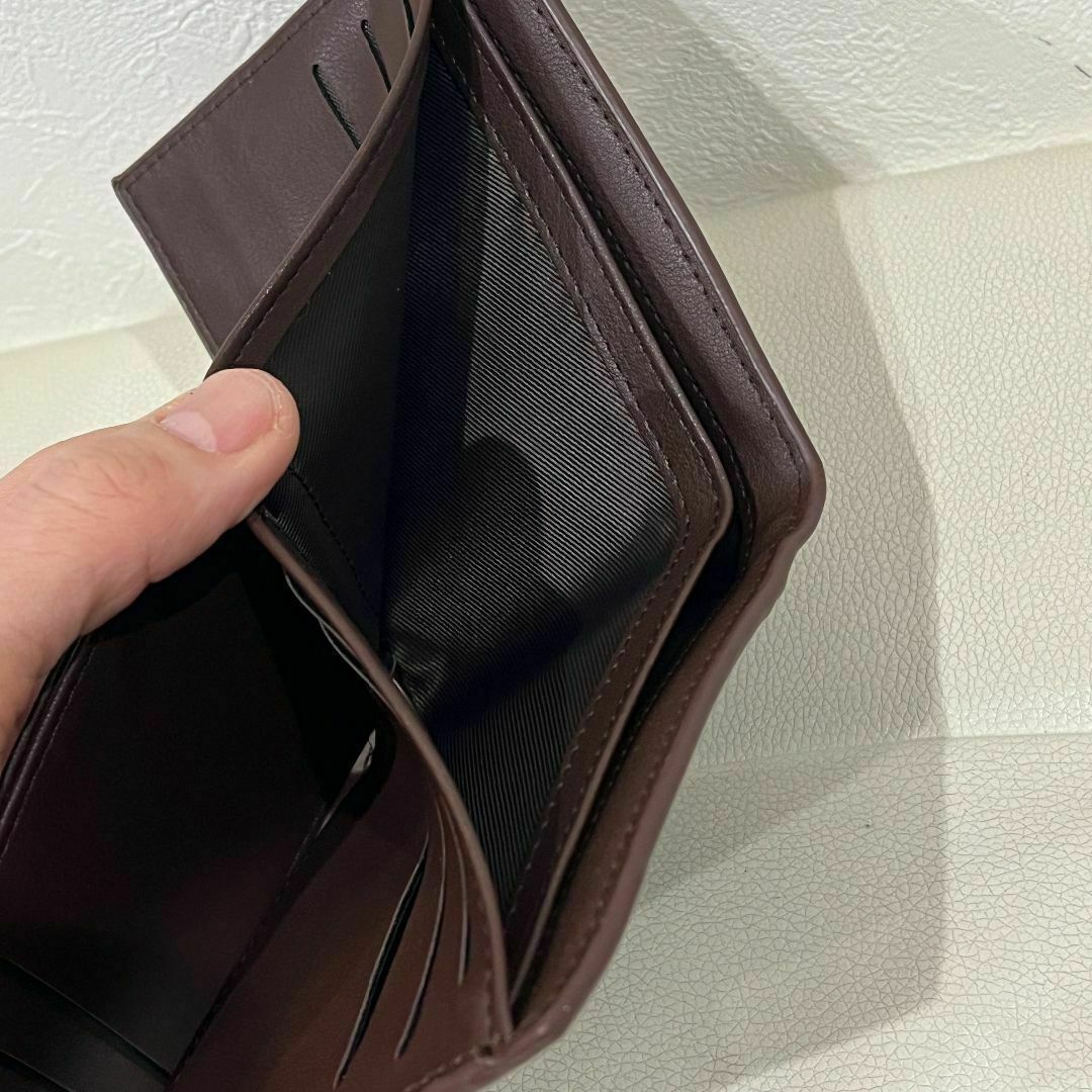 財布 PUレザー 二つ折 ウォレット 茶 ファスナー 薄型 軽量 大容量 収納 メンズのファッション小物(折り財布)の商品写真