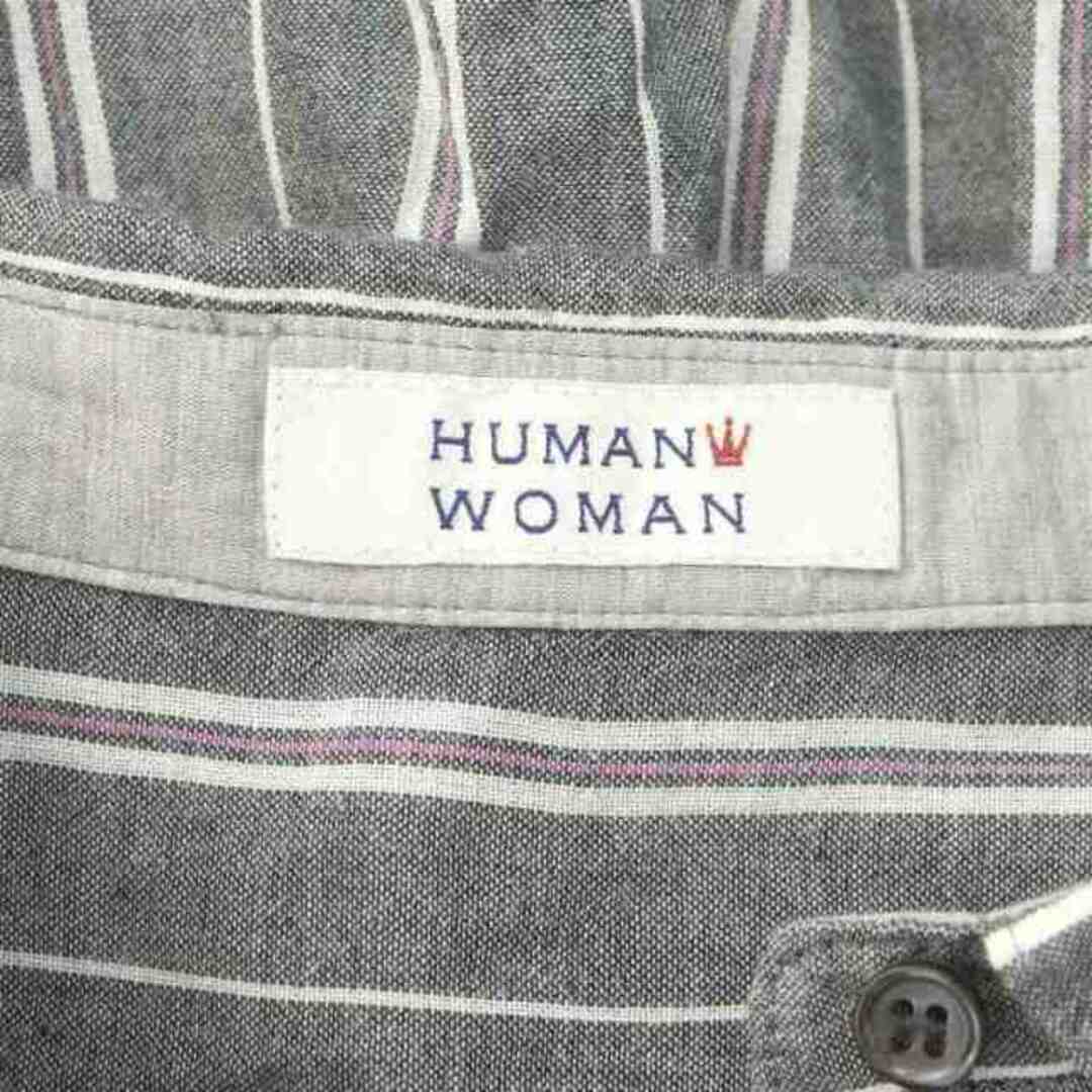 HUMAN WOMAN(ヒューマンウーマン)のヒューマンウーマン 先染めシャーリングストライプブラウス シャツ M グレー レディースのトップス(シャツ/ブラウス(長袖/七分))の商品写真