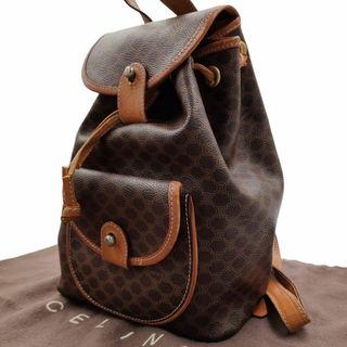 セリーヌ(celine)のCELINE セリーヌ 巾着 ミニリュックサック マカダム柄 レザー ブラウン(リュック/バックパック)