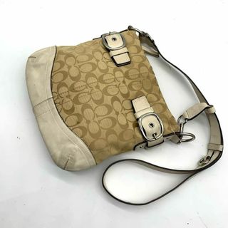 コーチ(COACH)の美品 コーチ キャンバス レザー ショルダーバッグ 白 ベージュ　F17088(ショルダーバッグ)