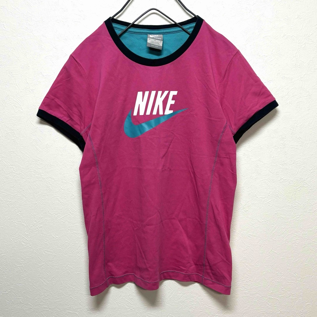 NIKE(ナイキ)のナイキ Tシャツ M ピンク ドライフィット 半袖 ビッグロゴ グリーン 夏 レディースのトップス(Tシャツ(半袖/袖なし))の商品写真