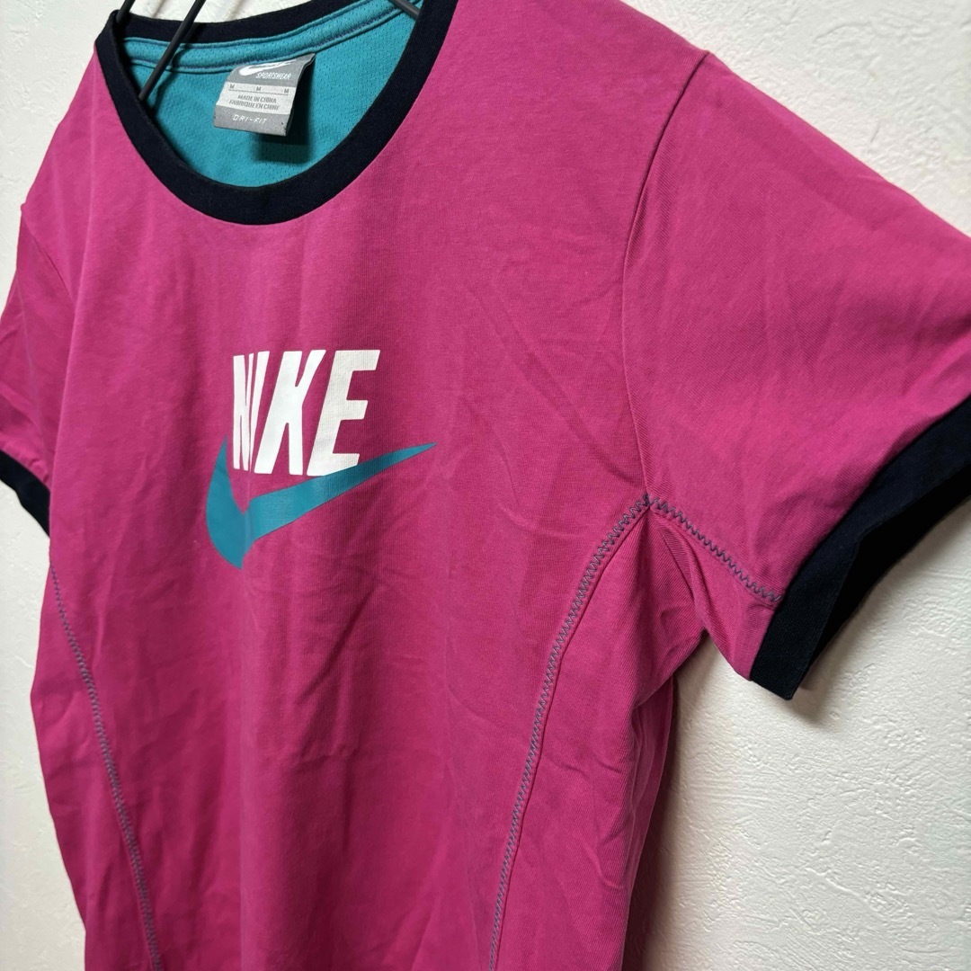 NIKE(ナイキ)のナイキ Tシャツ M ピンク ドライフィット 半袖 ビッグロゴ グリーン 夏 レディースのトップス(Tシャツ(半袖/袖なし))の商品写真