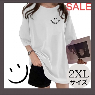 Tシャツ  半袖  韓国  オーバーサイズ  レディース　ロゴ　2XL ホワイト(Tシャツ(半袖/袖なし))