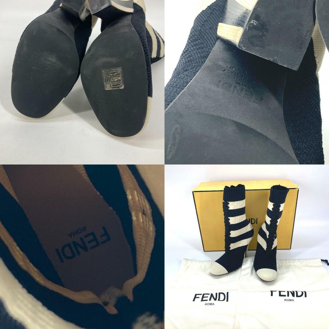 FENDI(フェンディ)のフェンディ FENDI ボーダー ニットブーツ 靴 ショートブーツ シューズ ヒール ブーツ キャンバス ベージュ レディースの靴/シューズ(ブーツ)の商品写真