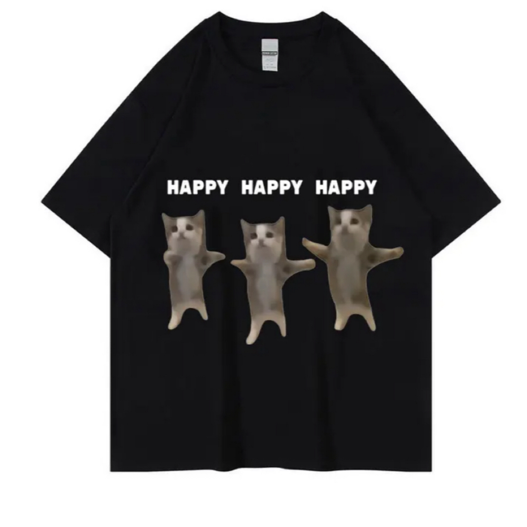 猫ミーム Tシャツ ブラック XL レディースのトップス(Tシャツ(半袖/袖なし))の商品写真