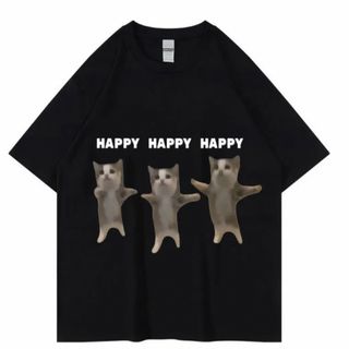 猫ミーム Tシャツ ブラック XL(Tシャツ(半袖/袖なし))