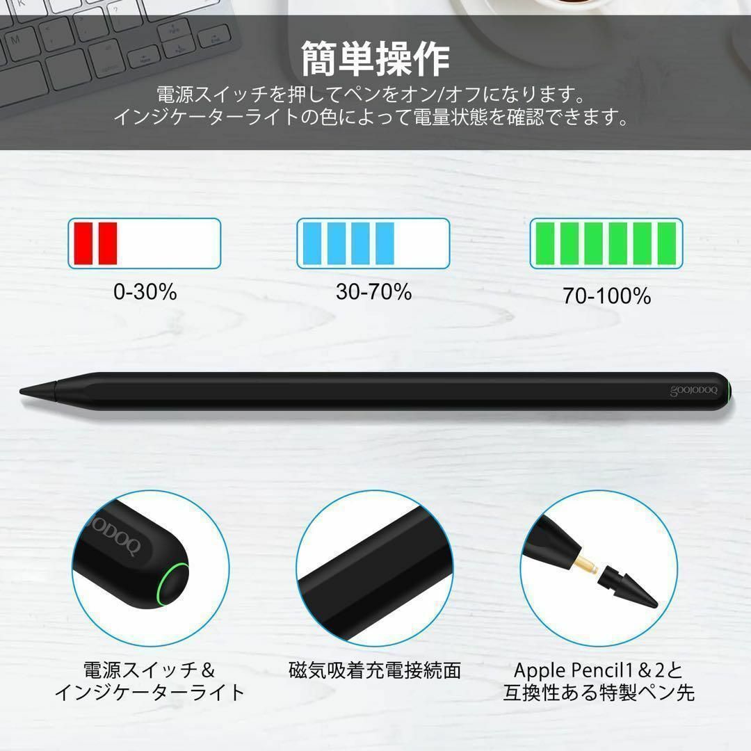 スタイラスペン 新型 磁気吸着充電式 iPad タッチペン ワイヤレス スマホ/家電/カメラのPC/タブレット(PC周辺機器)の商品写真