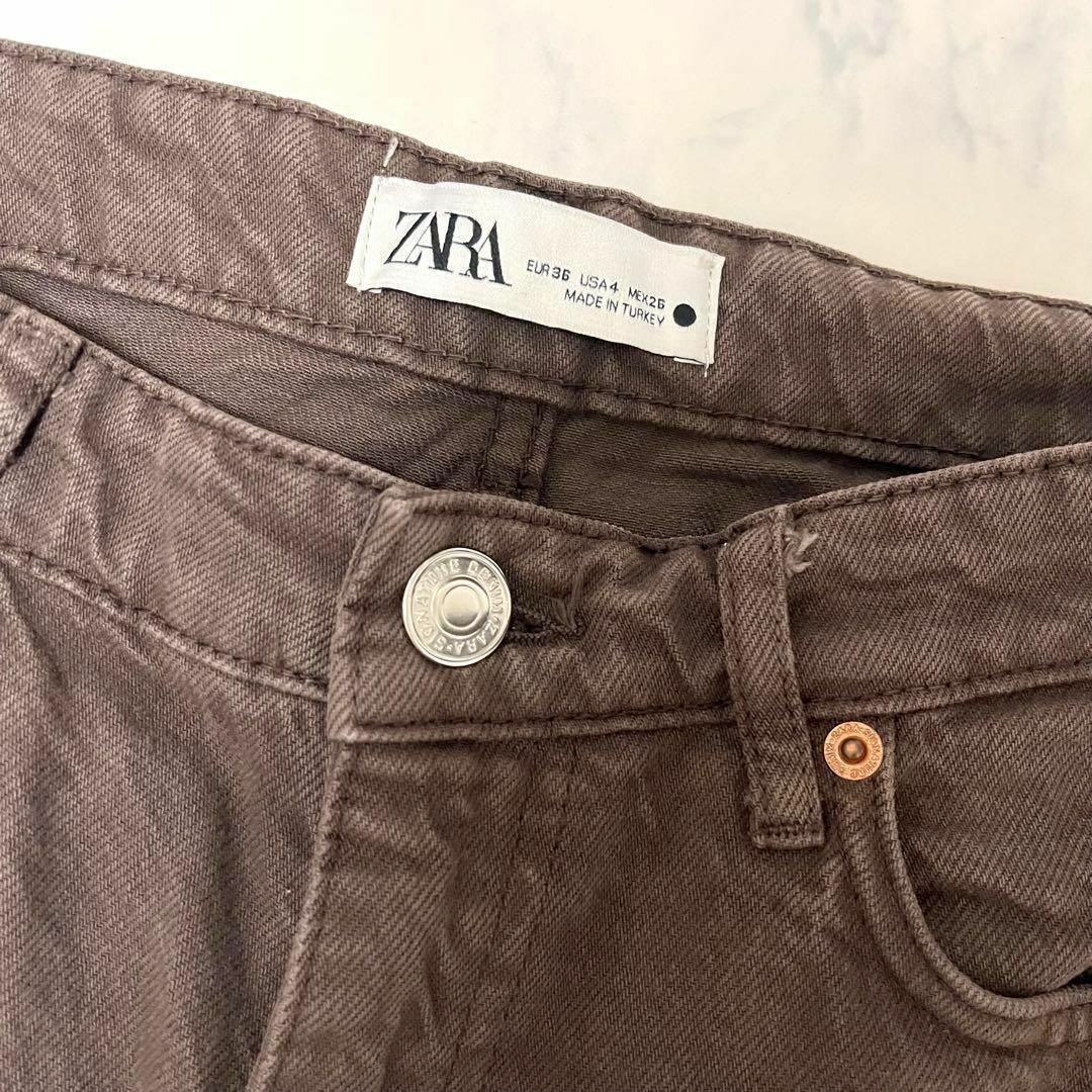 ZARA(ザラ)のZARA ザラ スプリットヘム ハイライズデニム パンツ 36 ブラウン レディースのパンツ(デニム/ジーンズ)の商品写真