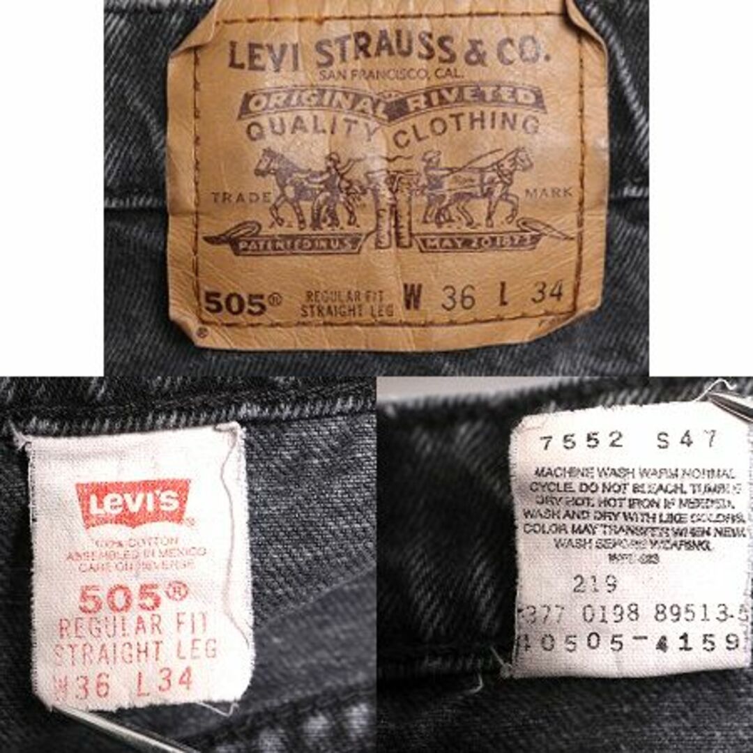 Levi's(リーバイス)の90s リーバイス 505 ブラック デニム パンツ メンズ 36 34 / 古着 90年代 オールド Levis ジーンズ ジーパン Gパン スリム ストレート 黒 メンズのパンツ(デニム/ジーンズ)の商品写真