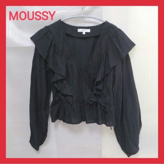 マウジー(moussy)のマウジー ブラウス 黒 長袖 フリル レディース トップス 春 ショート丈(シャツ/ブラウス(長袖/七分))