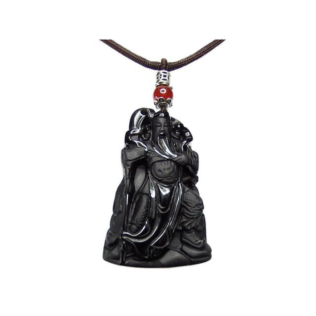 迫力オブシディアン財神関羽関帝聖君銀925パーツ天然石ネックレス    3 レディースのアクセサリー(ネックレス)の商品写真