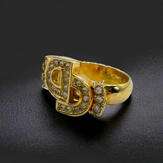 クリスチャンディオール(Christian Dior)の良品 Christian Dior リング 指輪 CDロゴ ラインストーン 金色(リング(指輪))