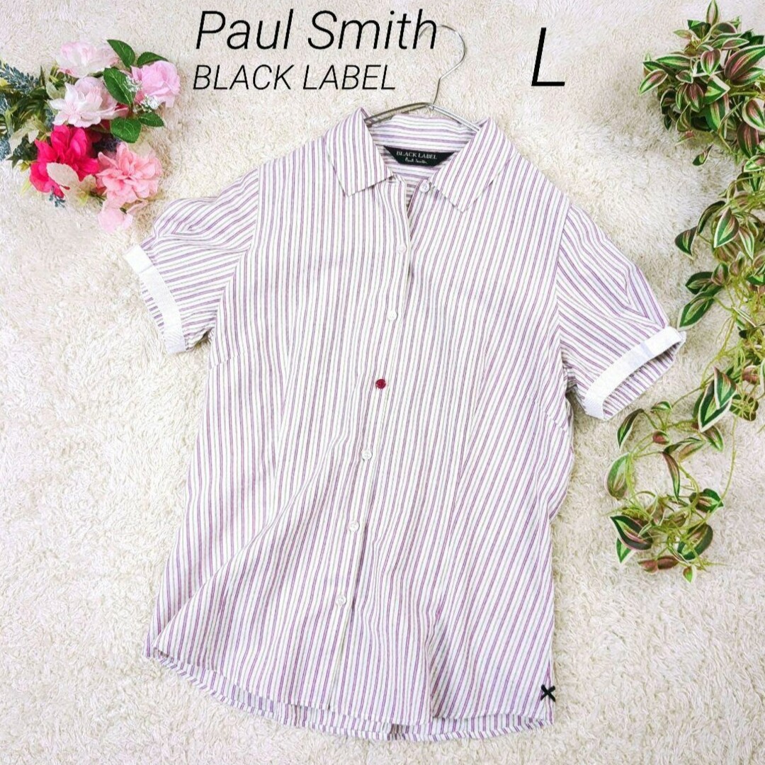Paul Smith(ポールスミス)のPaul Smith　ポールスミス　ストライプシャツ　パフスリーブ　リボン刺繍 レディースのトップス(シャツ/ブラウス(半袖/袖なし))の商品写真