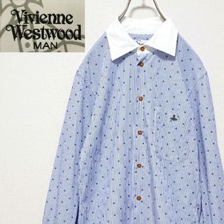 ヴィヴィアンウエストウッド(Vivienne Westwood)のヴィヴィアンウエストウッドマン オーブ 刺繍 ロゴ ドット ストライプ シャツ(シャツ)