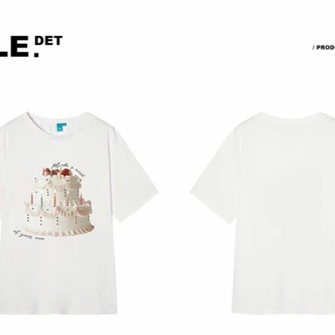 imone Tシャツ ビッグ ケーキ柄 半袖 オーバー ホワイト